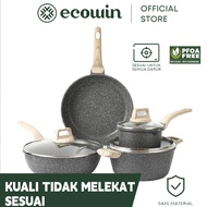 Ecowin 4pcs Non-Stick Cookware Set Maifan Stone Coating Classic Black Series With Lids Suitable For 
