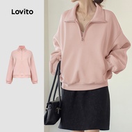 Lovito Casual Sweatshirt Zipper Pocket Autumn/winter Pink Sweatshirt for Women L159AD356 Lovito Swea