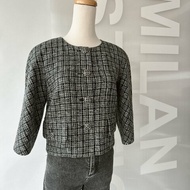 CHANEL 黑色×白銀線毛昵外套