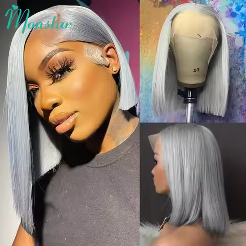 Sliver Grey Short Bob Human Hair Wigs 13x6 613 Blonde Bob Wig Transparent Lace Frontal Wig Bone Stra