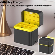 JUSTO Smart Battery Charger, 1200 Times Recycle 8 Slots Lithium Battery Charger, Intelligent Flip-to