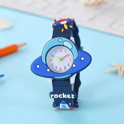 cket Cartoon Leisure Children's Watch 3D Strap Primary School Cartoon Space Theme Quartz Watch Dropp