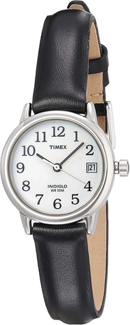 Timex Women's T2H331 Indiglo Leather Strap Watch, Black/Silver-Tone/White