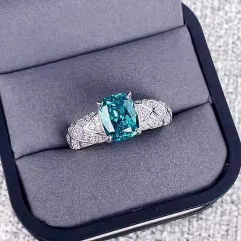Luxury 18K Solid Platinum PT950 certifid Paraiba 7*9mm Square High Carbon Diamond Ring Ring Fashion