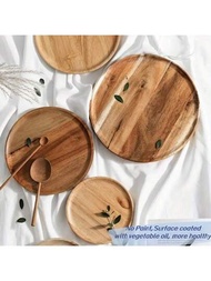 1個圓形實木托盤,天然水果盤,木質水果盤,手工甜點盤,壽司盤,創意麵包盤,餐具,廚具,廚房工具