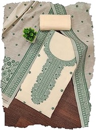 Women's Banarasi Cotton Unstitched Salwar Suit Dress Material With Dupatta(OM-ST-45-BGREEN)