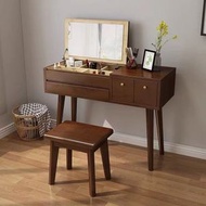 實木梳妝枱北歐現代簡約揭蓋化妝枱臥室帶櫃桶收納化妝枱100CM（套裝）