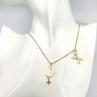 Teapearl Necklace with 2 Moons Stars Magic Horses with Rose Gold Titanium Stone