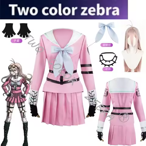 Anime Danganronpa V3 Miu Iruma Cosplay JK Costume Wig Pink Sailor Uniform Pleated Skirt Full Set for