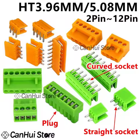 5-10Pcs HT396 HT508K/V/R HT3.96 HT5.08mm Spacing Orange Green Pluggable PCB Wiring Terminal 2P/3P/4P