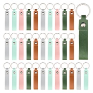 50pcs PU Leather Key Fob Kit Keychain Blanks with Rives and Key Rings Rectangle Leather Key Chain Bu