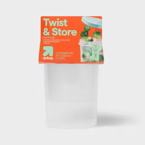 Up&Up Twist & Store round Food Storage Containers 2-Pack 28 Fl Oz Each Reusable BPA-Free Plastic Con