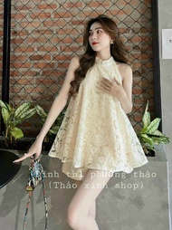 [Voucher 50k Freeship Max 0 đồng toàn quốc] Set quần đùi áo cổ yếm ren mặc đi tiệc set tiểu thư ren 