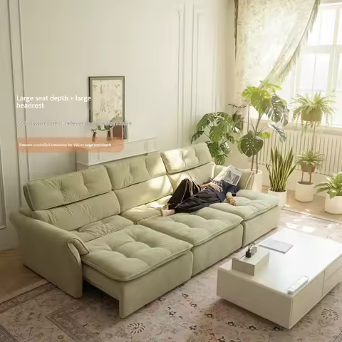#Electric Sofa Living Room High Back Deep Seat Adjustable Headrest Retractable Function Chenille Fab