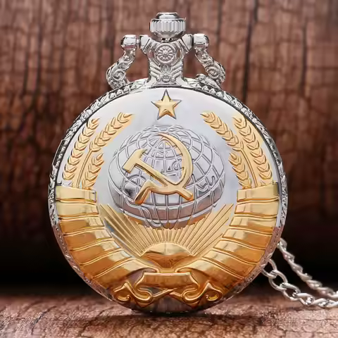 Fashion Silver & Golden Soviet Sickle Hammer Style Quartz Pocket Watch Men Women Pendant Gift Drop S