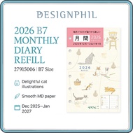 Midori 2026 B7 Monthly Planner Refill Inserts Cat, Country Time Floral & Ojisan Designs | 6 Ring Bin