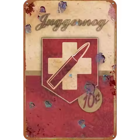 2D Flat Metal Sign Vintage Juggernog 10 Cents Retro Game Inspired Rustic Tin Poster Wall Art Decor