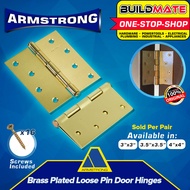 ARMSTRONG Brass Plated Loose Pin Door Hinges 3" | 3.5" | 4" Inch Heavy Duty Brass Hinges SOLD IN PAIRS - BUILDMATE -