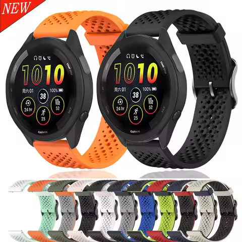 20mm 22mm Silicone Strap for Garmin Forerunner 255 265 55 Venu 3 /2 Active 5 Breathable replacement 
