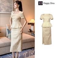 Happy Diva ชุดผู้หญิง ชุดสีเหลือง ชุดคอสี่เหลี่ยม ชุดลําลอง ชุดแต่งงาน ชุดปาร์ตี้อย่างเป็นทางการ ชุด