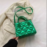 ＜綠色＞ins歐美時尚質感 金字塔三角格紋方包 拖特包 水桶包 手提包 肩背包 斜挎包