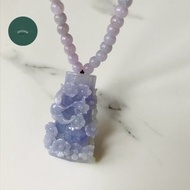 天然翡翠吊墜 項鍊 緬甸產 藍紫羅蘭色 雕刻燕子與花