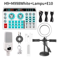 Siborie【Free headset】soundcard H9+M998 mic+E10 headset+Lampu White paket komplit Mixer Bluetooth Sou