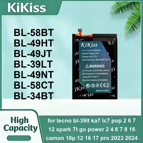 Battery For Tecno BL-39LT KA7 LC7 Pop 2 6 7 12 Spark 7T GO Power 2 4 6 7 8 16 Camon 18P 12 16 17 Pro