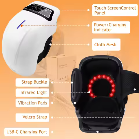 Electric Knee Massager Adjustable Temperature Vibration Cordless Knee Massager with LED Screen White