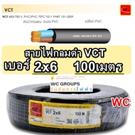 สายไฟกลมดำ VCT 2x6 ความยาว 100เมตร  เบอร์6 ขนาด2แกน รุ่น แบรน์ PKS สายดำใช้ภายนอก ทนต่อแดดและฝนและกา