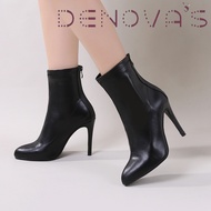 Saiz tumit tinggi Denova wanita 34-42 Boot buku lali keselesaan dengan zip