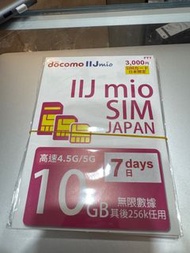 IIJ mio sim 日本 Docomo 7日10GB 數據卡