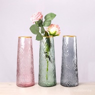 🚓Light Luxury Gold Vase Internet Celebrity Transparent Glass Living Room Flower Vase Ornament Decoration Creative Simple