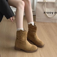 AG1 Niche Retro Cowboy Boots - Women's Thick Heel Martin Boots | Autumn 2026
