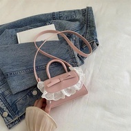 Women's boxy mini bag with white ruffles, crossbody bag with bow handle, Korean style Dang Bag DK353