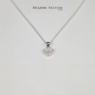 สร้อยคอเงินแท้ 92.5% ยาว 16+2 นิ้ว พร้อมจี้ หัวใจ 9 มิล ติดพลอย Crystal : cn-FeHe9-cad28