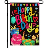 Happy Birthday Garden Flag Burlap 12x18 Double Sided, Colorful Cake Toppers Personalized Banner Farm