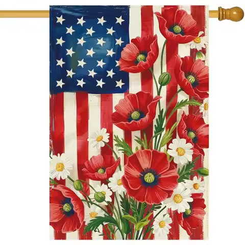 4th of July American House Flag 28x40 Inch Double Sided Burlap,Patriotic Memo... AAV