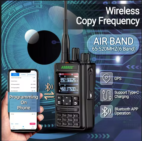 ABBREE AR-869 Walkie Talkie 10W Bluetooth Programming GPS Multi Band Wireless Copy Frequency AM FM T
