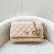 (Pre-loved) Chanel 23S Ribbon Chain Wallet on Chain WOC in Beige Caviar LGHW