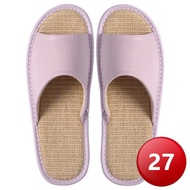 Four Seasons Linen Genuine Leather Slippers-Light Purple (27) [Big Buyer]