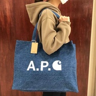 ตัวต่อ APC Joint CARHARTT WIP Blue Denim A. P.c. C ถุงช้อปปิงพิมพ์ลายกระเป๋าถือสะพายไหล่