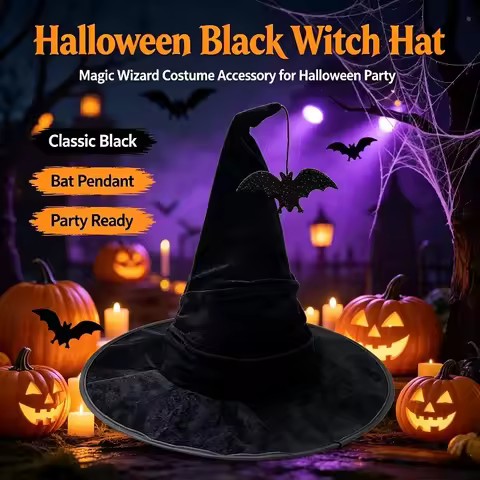 Halloween Crumpled Witch Hat Party, Witch Hat Black Velvet Witch Costume Makeup Accessories Hat Deco