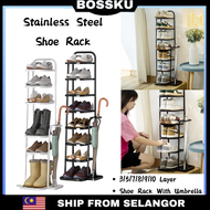 BOSSKU Stainless Steel Shoe Rack Multi-layer Anti-rust Iron Mesh Shoe Storage Shoe Rack With Umbrella Rak Kasut Rak Simpanan Kasut 鞋架