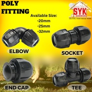 SYK Poly Fitting Poly Pipe Connector HDPE Poly Fitting Smart Coupler Elbow Tee End Cap Sambungan Pai