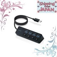 Elecom USB Hub U3H-S418BBK/EC USB 3.0 A Ports x4 Bus Powered with Magnet Switch, Cable Length 1.0m, 