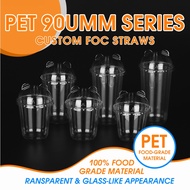 【50PCS】PET CUP 90U Panda Cover 10/12/14/16/24oz Custom logo mugs Panda Lid Disposable takeaway plast