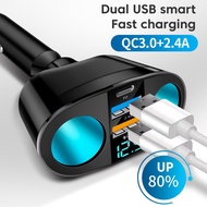 5 Ports 66W USB C Car Charger QC3.0 PD Car Phone Charger LED Digital Display For Samsung Xiaomi