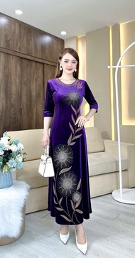 Đầm Đi Tiệc [Salu Store] Mã DN539 Dáng Dạ Hội Nhung Tuyết Đính Đá DMC Cao Cấp từ 50kg-75kg