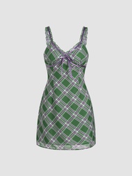 Cider Check Sweetheart Bowknot Mini Dress